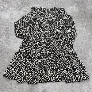 Zara Animal Print Ruffle Tiered Dress Womens Small Black Beige Leopard Casual